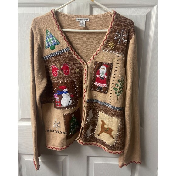 VTG Designer Original Studio Joy Christmas Tree Beaded Cardigan Sweater Women PM - Picture 1 of 7